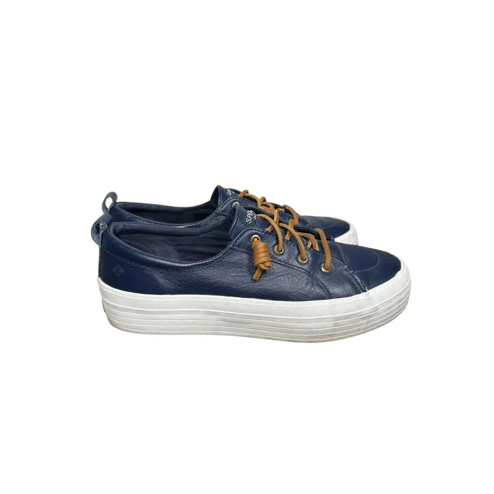 Sperry Crest Vibe Navy Leather Slip On Platform Loafer Sneakers Women's Size 9